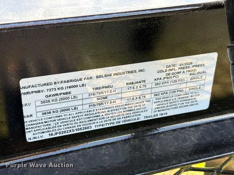 image for item ET6184 2025 Belshe TB16 tilt deck equipment trailer