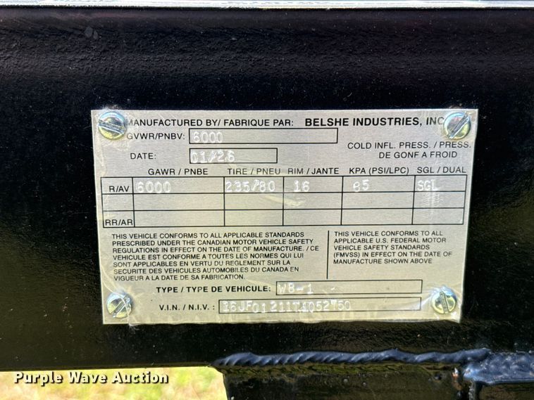 image for item ET6186 2024 Belshe WB-1 tilt deck utility trailer