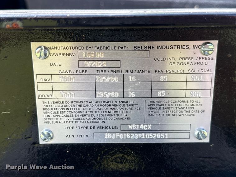 image for item ET6188 2024 Belshe WB14CX equipment trailer