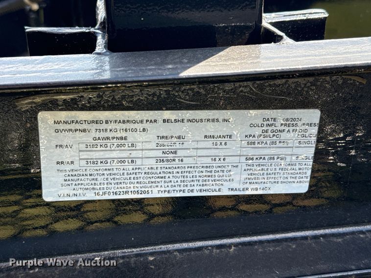 image for item ET6188 2024 Belshe WB14CX equipment trailer