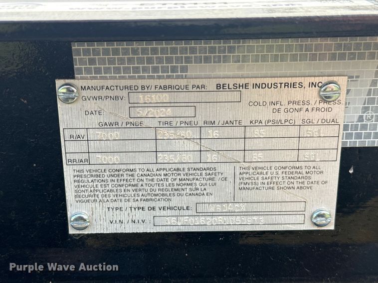 image for item ET6191 2024 Belshe WB14CX equipment trailer