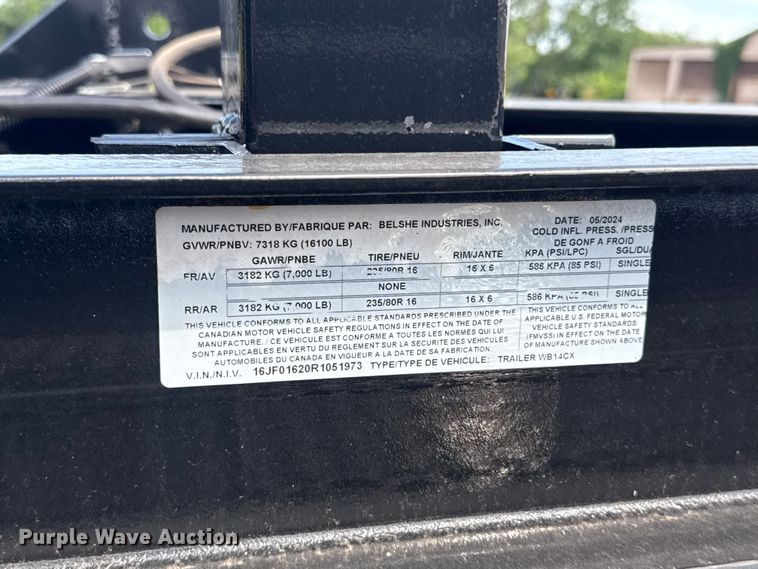 image for item ET6191 2024 Belshe WB14CX equipment trailer