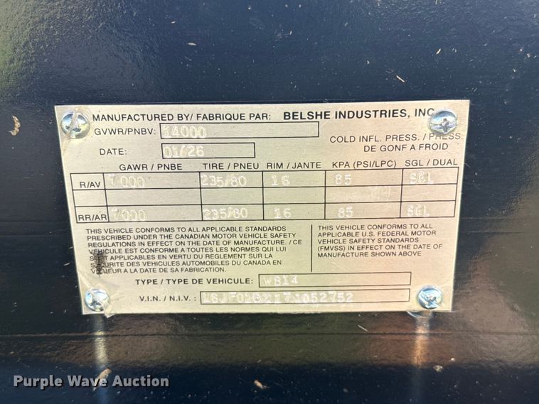 image for item ET6193 2026 Belshe WB14 equipment trailer