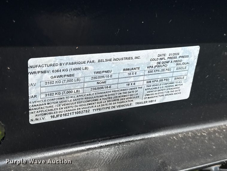 image for item ET6193 2026 Belshe WB14 equipment trailer