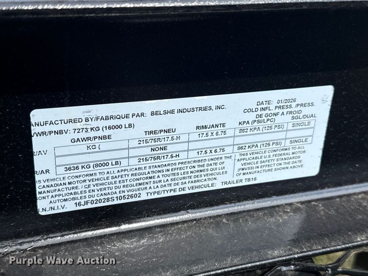 image for item ET6194 2025 Belshe TB16 tilt deck equipment trailer