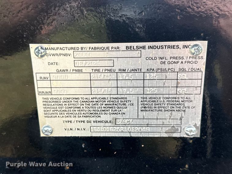 image for item ET6195 2024 Belshe BF9CX equipment trailer