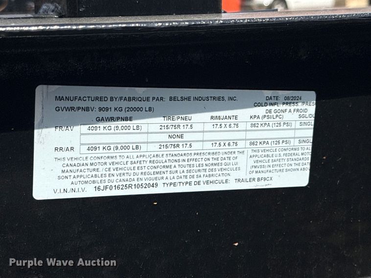 image for item ET6195 2024 Belshe BF9CX equipment trailer