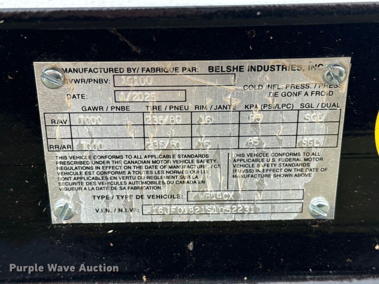 image for item ET6196 2025 Belshe WB14CX equipment trailer