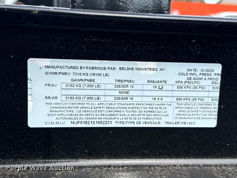 image for item ET6196 2025 Belshe WB14CX equipment trailer