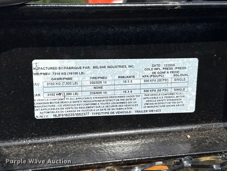 image for item ET6197 2025 Belshe WB14CX equipment trailer