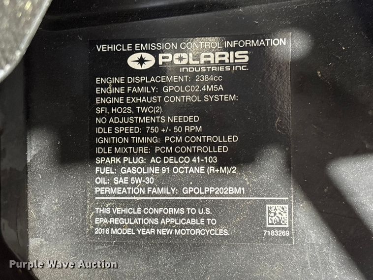 image for item EU0599 2016 Polaris Slingshot motorcycle