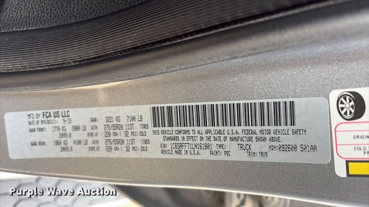 image for item EU5524 2020 RAM 1500 Crew Cab pickup truck