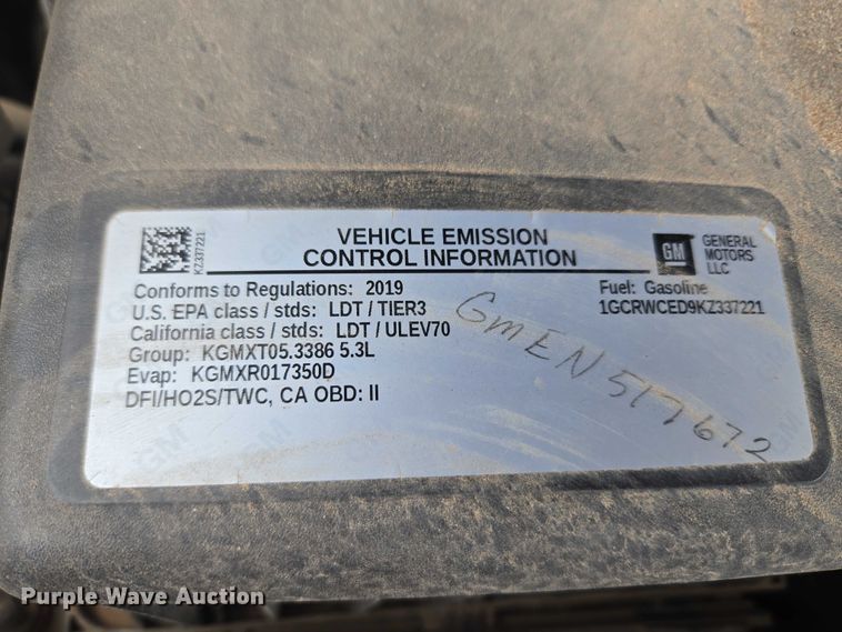 image for item EW0088 2019 Chevrolet Silverado 1500 Crew Cab pickup truck
