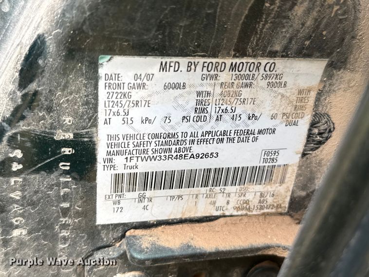 image for item FB6495 2008 Ford F350  Super Duty Crew Cab dump flatbed pickup truck