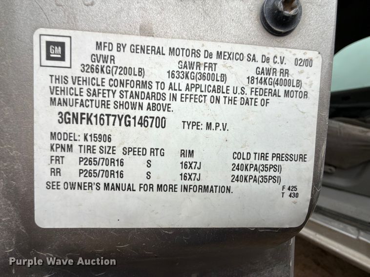 image for item FB6498 2000 Chevrolet Silverado 1500 pickup truck
