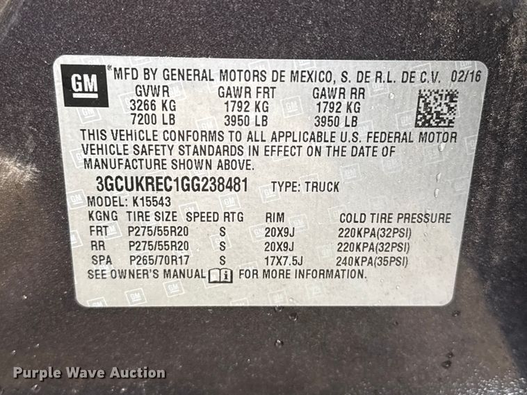 image for item FB6517 2016 Chevrolet Silverado 1500 Crew Cab pickup truck