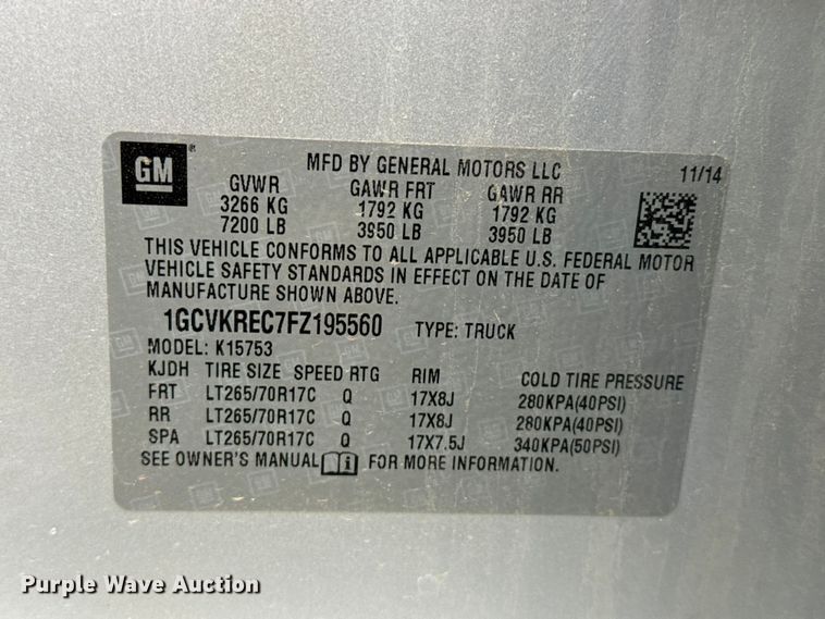 image for item FB6519 2015 Chevrolet Silverado 1500 Ext. Cab pickup truck