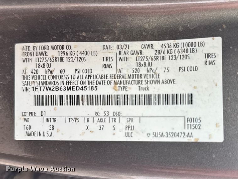 image for item FB7407 2021 Ford F-250 Crew Cab pickup truck