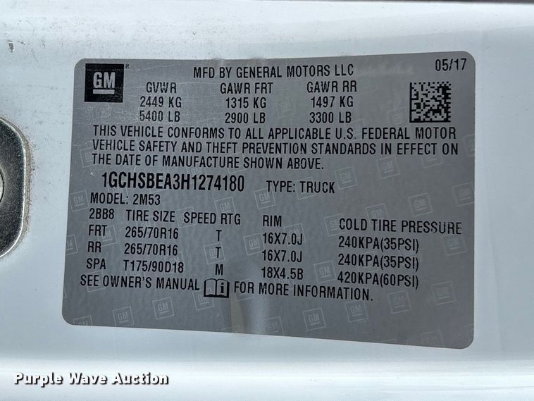 image for item FC5828 2017 Chevrolet Colorado Ext. Cab pickup truck