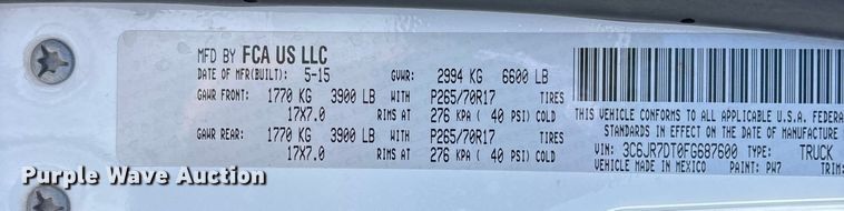 image for item FG0347 2015 RAM 1500 pickup truck