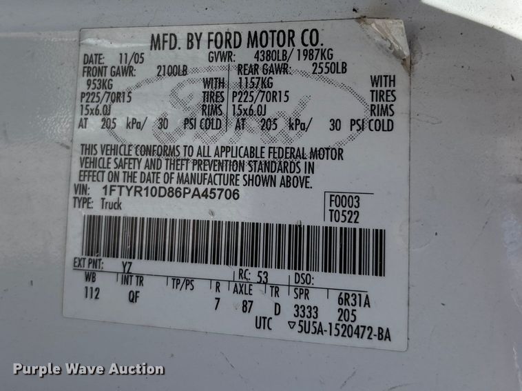 image for item FG0363 2006 Ford Ranger pickup truck