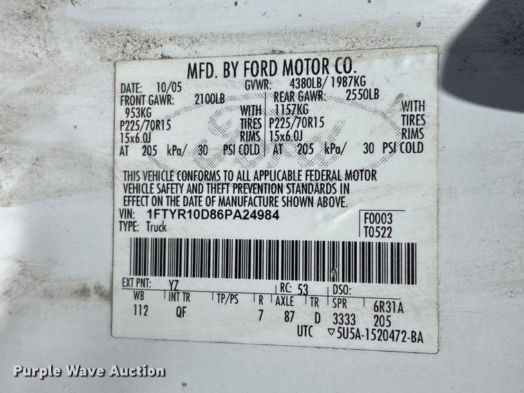 image for item FG0365 2006 Ford Ranger pickup truck
