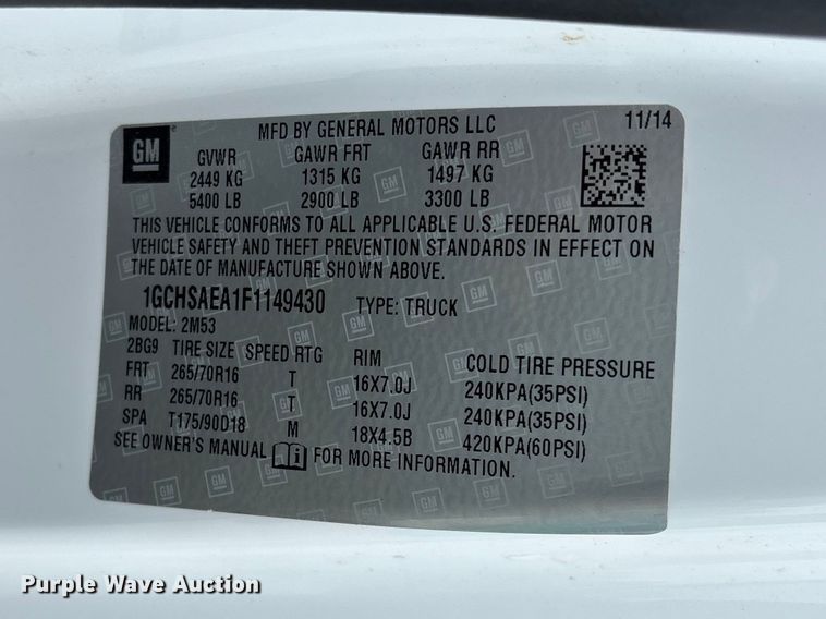image for item FG0388 2015 Chevrolet Colorado Ext. Cab pickup truck