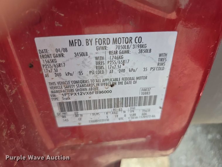 image for item FH6076 2008 ford F150  Ext. Cab pickup truck
