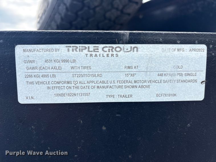 image for item FI0184 2022 Triple Crown ECF7X1810K utility trailer