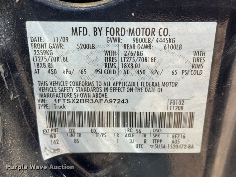 image for item NA9324 2010 Ford F250 Lariat Super Duty Ext. Cab flatbed pickup truck
