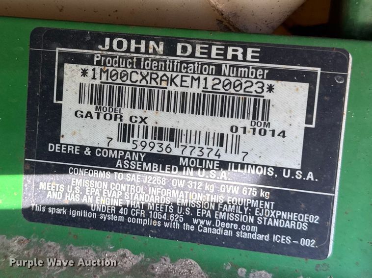image for item OE9586 2014 John Deere Gator CX utility vehicle