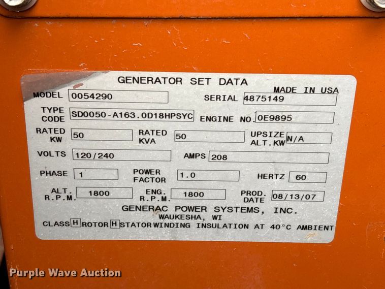 image for item YA3106 2008 Generac 0054290 generator