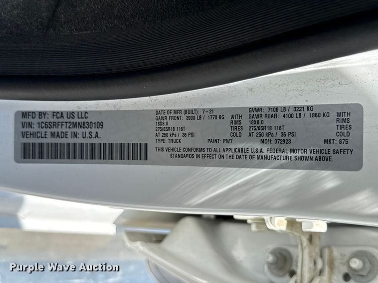 image for item YA3120 2021 RAM 1500 Bighorn Crew Cab pickup truck