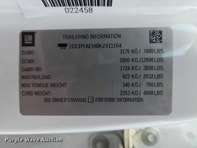 image for item YA3243 2019 Chevrolet Silverado 1500 Ext. Cab pickup truck
