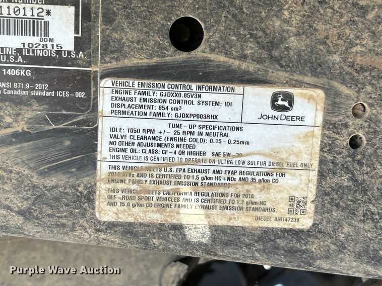 image for item YA3283 2016 John Deere 855 DSL XUV utility vehicle