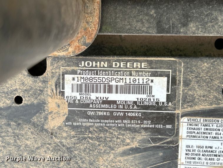 image for item YA3283 2016 John Deere 855 DSL XUV utility vehicle