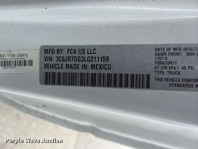 image for item YA3302 2020 RAM 1500 pickup truck