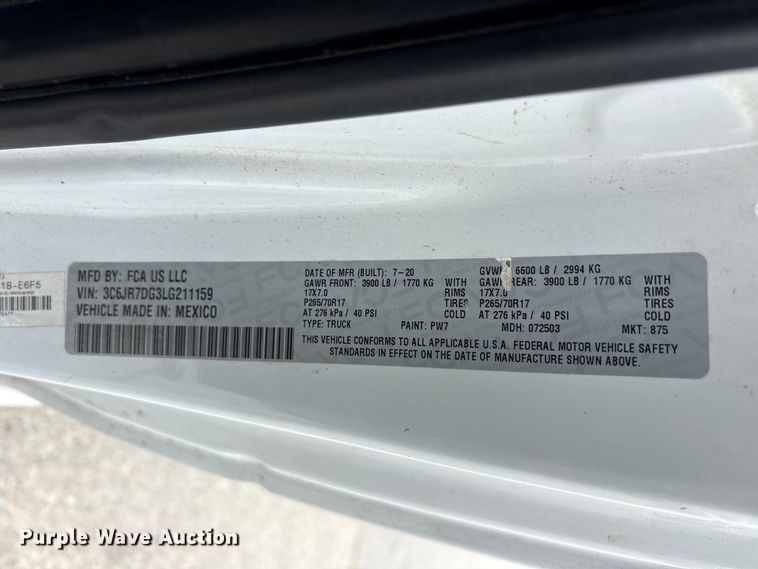 image for item YA3302 2020 RAM 1500 pickup truck