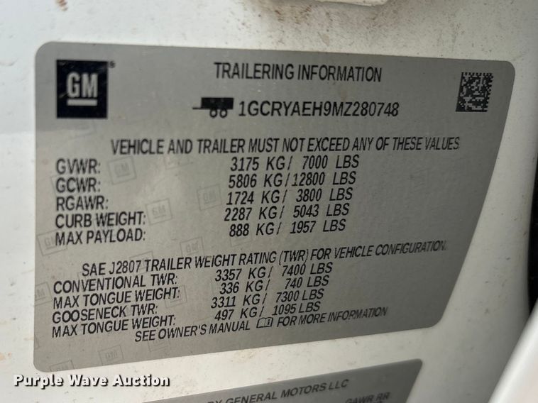 image for item YA3303 2021 Chevrolet Silverado 1500 Ext. Cab pickup truck