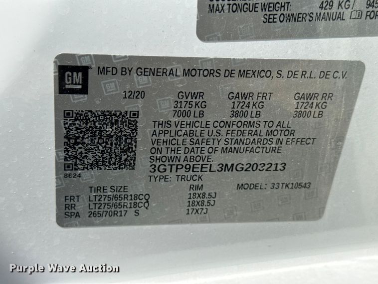 image for item YA3358 2021 GMC Sierra 1500 AT4 Crew Cab pickup truck