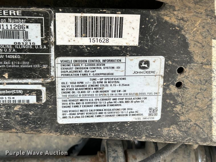 image for item YA3630 2016 John Deere Gator 855D XUV utility vehicle