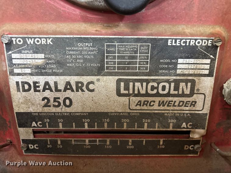image for item DU6296 (2) Lincoln IdealArc 250 welders