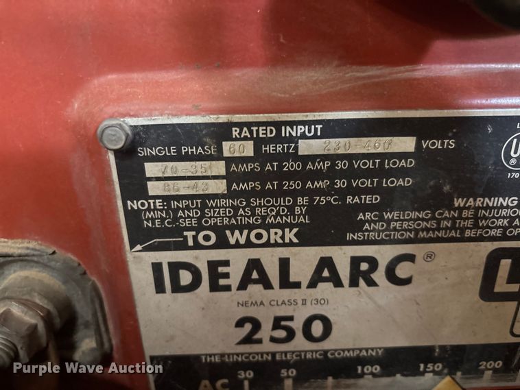 image for item DU6296 (2) Lincoln IdealArc 250 welders