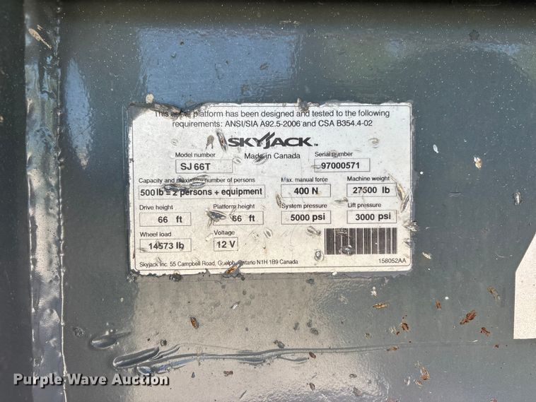 image for item DV4320 2012 SkyJack SJ66T boom lift