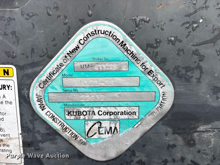 image for item DV4377 2018 Kubota KX71-3 mini excavator
