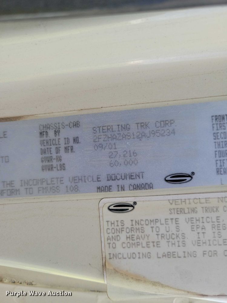 image for item DZ7131 2002 Sterling Truck L9500 Series crane truck