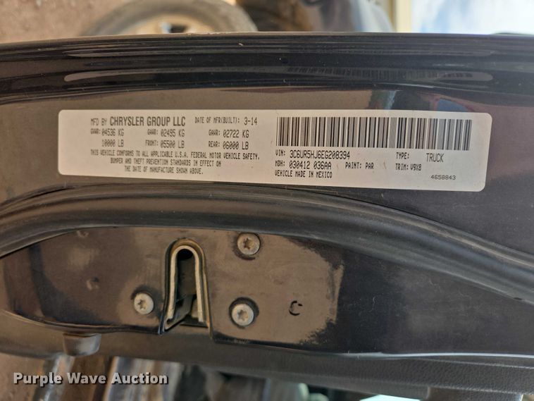 image for item EB1445 2014 RAM 2500HD Crew Cab pickup truck