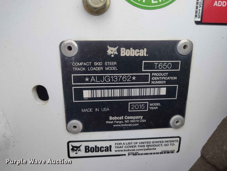 image for item ED0131 2015 Bobcat T650 tracked skid steer loader