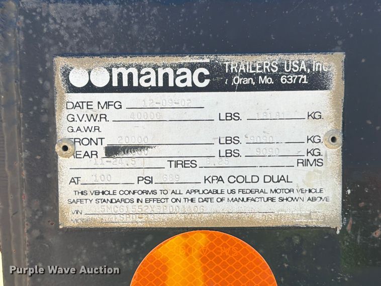 image for item ED5291 2003 CPS TSPD-33 end dump pup trailer