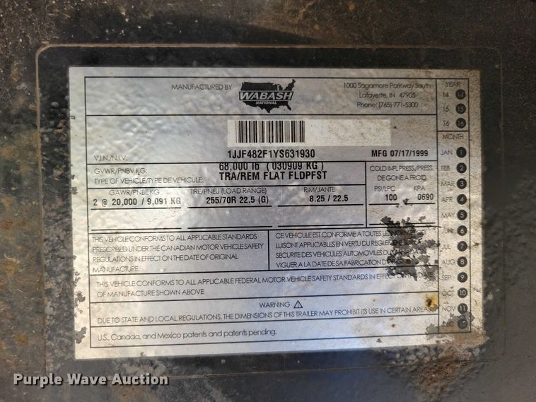 image for item EE1008 2000 Wabash drop deck equipment trailer